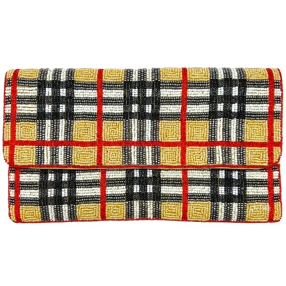 Beaded Plaid Pattern Crossbody Clutch Bag - Picture 2 of 3